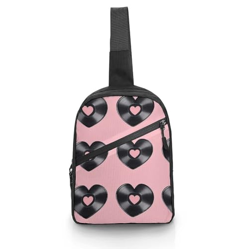Love Vinyl Record Chest Bag Foldable Crossbody Unisex Pack Travel Hiking Adjustable Shoulder Straps Sling Bags