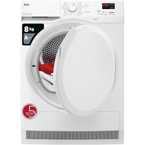 AEG 7000 Series Freestanding Heat Pump Tumble Dryer 8kg TR708L0B, 8kg Load, SensiDry with Low Energy...