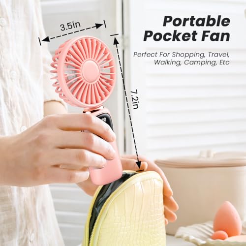 Image of coldSky Desk Fan, Portable Handheld Fan, 4000mAh Battery Operated With LED Display, 3 in 1 Personal Small Handheld Neck Desk, 90 Foldable With Base, 5 Speed (Pink)