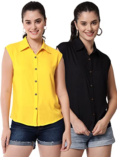 Image of FUNDAY FASHION Women's Rayon Blend Regular Fit Solid Casual Sleevesless Shirt (Pack of 2)
