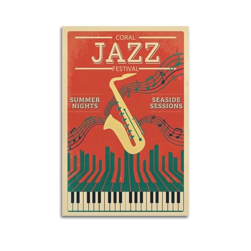 OKNGB Póster vintage de saxofón de jazz, música costera, pintura decorativa, lienzo artístico, 30 x 45 cm