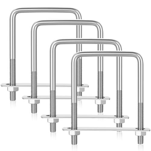 4 Set Boulons en U M8 U-Bolts, Vis en U M8 x 70 x 110 mm, Boulon en Carrés en Acier Inoxydable avec Écrou et Rondelle Plaque de Cadre pour Fixation des...