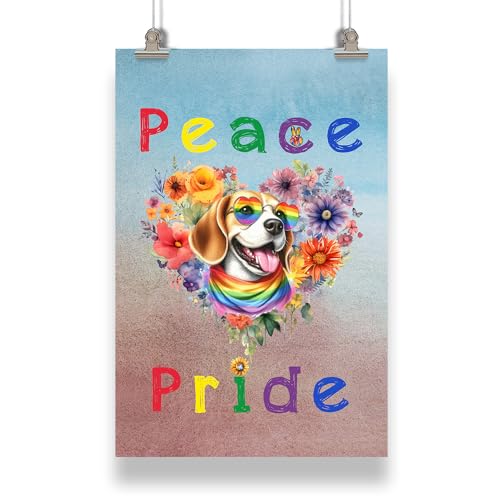 Ninety3POD Peace Love Pride Beagle with Rainbow Sunglasses LGBT LGBTQ+ Portrait Poster Beagles Dog Lover Gifts Idea Wall Art Home Decor - 004