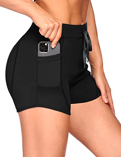 COOrun 3 Inches Workout Shorts for Womens Quick Dry Lightweight Short Running Yoga Shorts with Side Pockets Black Medium