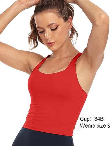 Image of HeyNuts Longline Zeal Bras Medium Impact Wirefree Sports Bras Workout Crop Tank Tops with Removable Pads, A-D Cups