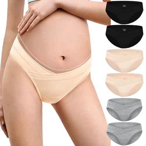 Briyat Braguitas Postparto Bragas Premama Bragas Embarazadas Algodon 6 Piezas Ropa Premama Embarazada Negro*2+Albaricoque*2+Gris*2 XXL