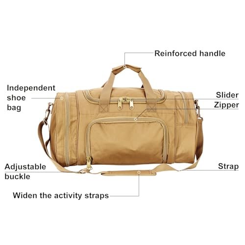 Small Duffel Bag Military Tactical Outdoor Gym Bag with Shoes Compartment for Sports Camping Hunting (TAN)2