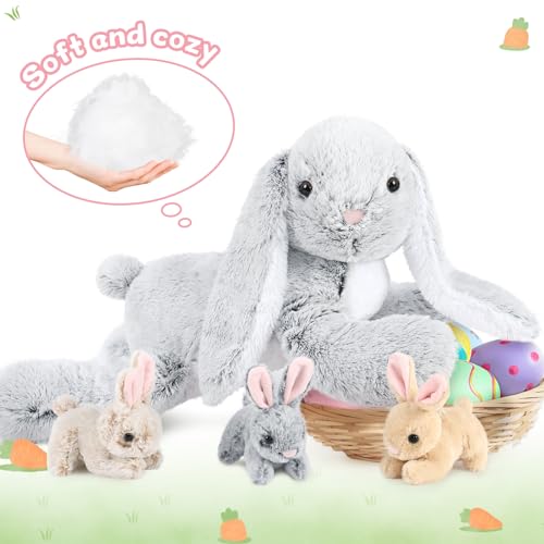 Image of MaoGoLan 4Pcs Easter Bunny Stuffed Animals with 3 Babies Inside, 24 inch Soft and Cuddly Giant Rabbit Plush, Easter Stuffed Bunny Gift for Kids,Boys,Girls