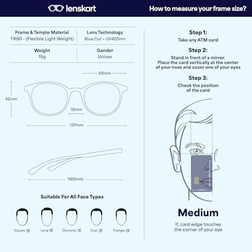 LENSKART BLU | Zero Power Bluecut & Antiglare Computer Eyeglasses For Eye Protection And Strain | Full Rim Round | Men & Women | Medium | LB E13736 - Image 8