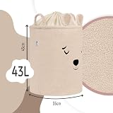 SIPO Organizer Do Przechowywania Zabawek XL Pojemny Kosz na Zabawki Motyw Zwierzęcy Beżowy Miś Dla Dzieci Do Pokoju Dziecięcego Premium Boucle Pluszowy Zamykany Ściągaczem 43L