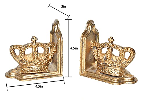 Juconsin Crown Decorative Bookends, Gold Book Ends Heavy Duty Cast Iron Book Supports, Unique Cute Bookends Decor For Office Home Desk Bookrack Shelves, 1Pair/2Piece #TOP1