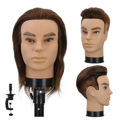 12 Barber Mannequin Head Male 100% Real Hair Mannequin Head with Human Hair Styling Practice Doll Head for Practicing Haircut & Hairdresser Manikin Doll Head With Free Clamp Stand(Without beard4#)