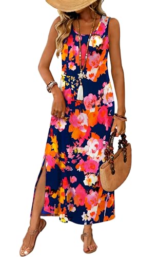 Image of WIHOLL Maxi Dress Summer Dresses 2026 Beach Vacation Clothes Sleeveless Sundresses with Pockets Boho S-3XL