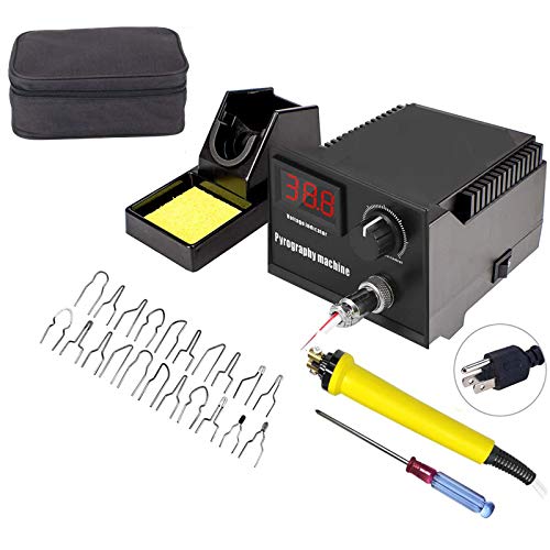 60W 110V Wood Burning Kit, Digital Display Wood Burner Tool Pyrography Machine with 2 Professional Wood Burning Pens & 20 Wire Tips Include Gift Bag (1 Socket 1 Pen)