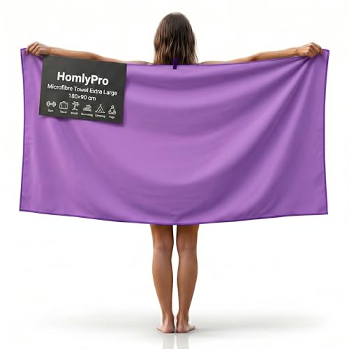 HomlyPro Microfibre Towel Extra Large 180x90cm - Quick Dry Lightweight Super Soft Compact Bath Towel for Gym Travel Beach Swimming Camping Hiking & Yoga (Purple)