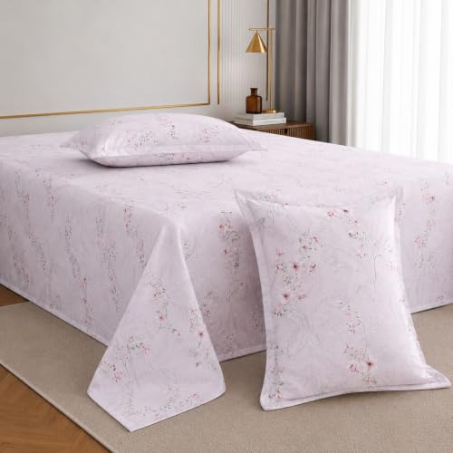 Jaipur Weaves Cotton King Size Bedsheet 104x108 Super King, 100% Pure Cotton Bed Sheet with 2 Pillow Covers, 186 TC Soft Breathable Floral Design Bedding - (Pink Botanica)