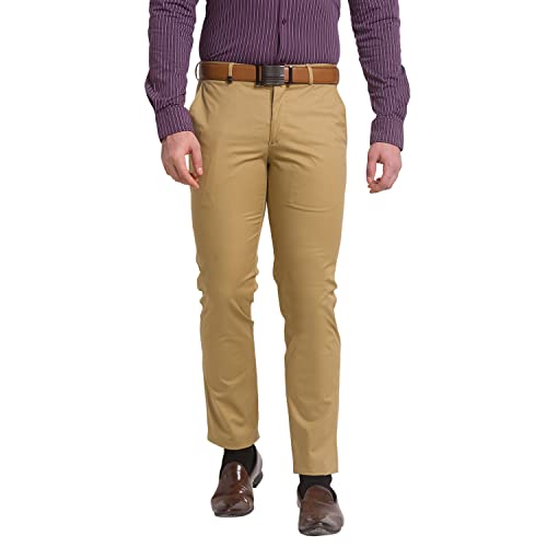 Image of Park Avenue Men Super Slim Fit Solid Pattern Cotton Spandex Blend Flat Front Formal Chinos