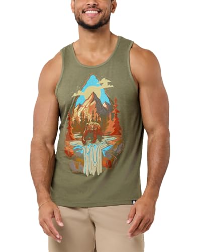 INTO THE AM Wilderness Graphic Tank Tops for Men Mens Tank Top Summer Beach Muscle Sleeveless Shirts (Olive Green, XX-Large)