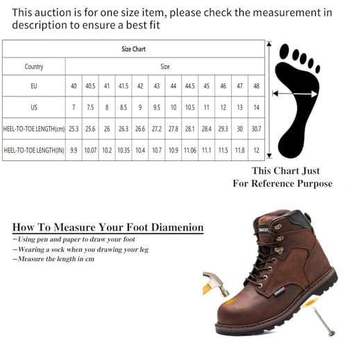 TOSAFZXY Work Safety Boots for Men Durable Crazy-Horse Leather Indestructible Steel Toe Waterproof and Non-Slip Better Warmth Men Work Shoes Brown 14 by TOSAFZXY - Used condition - Image 6
