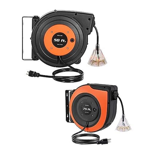 DEWENWILS Retractable Extension Cord Reel, 50 FT & 75 FT Heavy Duty Power Cord