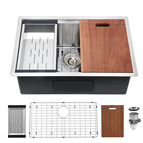 Davivy Undermount 22-Inch Kitchen Sink Stainless Steel Workstation Sink 16 Gauge Handmade Sink Single Bowl (22 * 18 * 10, Undermount, Stainless Steel 16 Gauge) #TOP2