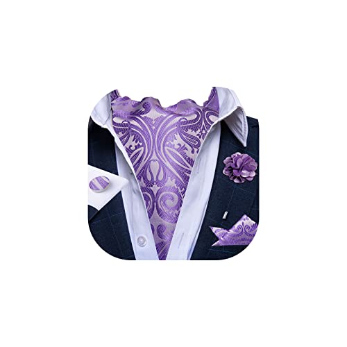 Image of DiBanGu Mens Silk Ascot Ties Paisley Jacquard Woven Cravat and Pocket Square Cufflinks with Lapel Pin for Business Wedding