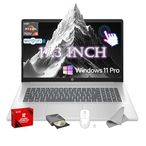 HP 17.3 inch Touchscreen Laptop for Business & Students - w/Accessories • 250nits Diagonal HD+ Display • AMD Ryzen 5 7530U • Fast Charge • Wi-Fi 6 • Win 11 Pro • 16GB RAM • 512GB SSD