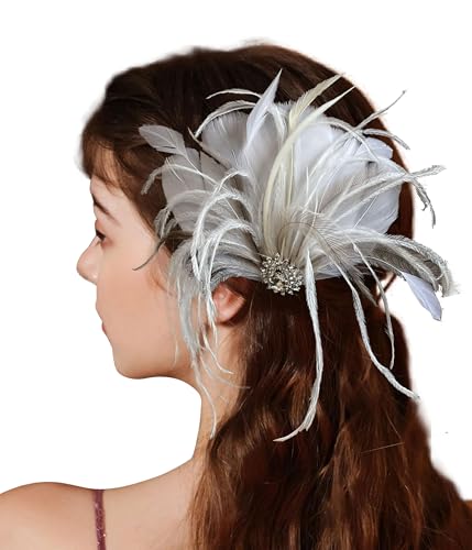 1920s Headpiece for Women, Great Gatsby Flapper Headband,with White Feathers and Rhinestone, Vintage Hair Clip - Roaring 20s Hair Accessories