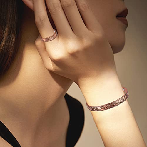 Cigmag Copper Bracelets For Women And Copper Ring 100% Pure Copper Ring Bracelet Adjustable Size Strength Bangle Christmas Gift Set (Copper) #TOP4