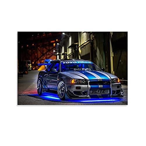 WXXF Nissan Skyline Fast and Furious 2 Night Toile d'art, affiche et art mural, impression d'image moderne, pour décoration, salle familiale, 50 x 75 cm