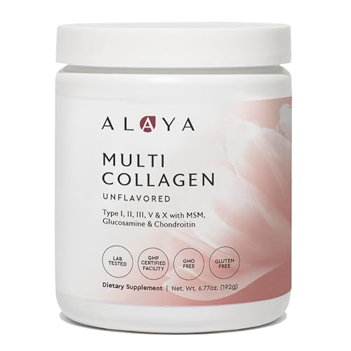 Alaya Multi Collagen Powder - Supports Hair Skin Nails & Bone Health for Women and Men - 5 Types Hydrolyzed Collagen Peptides Protein Powder Supplement - NSF Certified - (20 Serving)
