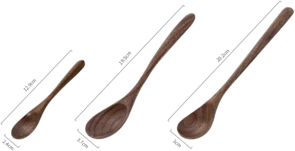 Spoons 3 Pieces of Black Walnut Wooden Spoon Simple Small Soup Spoon Ramen Spoon Long Handle Spoon Coffee Spoon Mixing Spoon