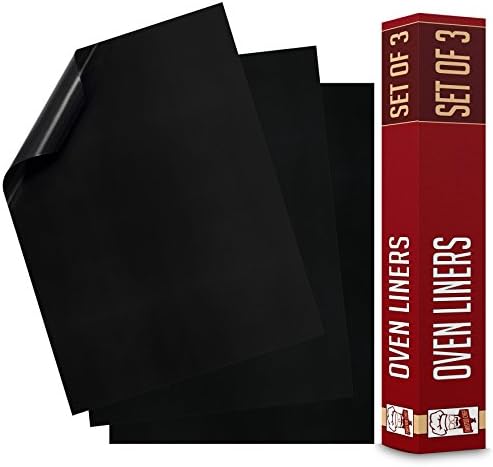 Non Stick Oven Liners - Set of 3 Oven Protector Mats For Spills - Keeps Bottom of Ovens Clean - Chef Quality Kitchen Accessories - Heavy Duty Liner Sheets - Black