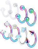 Dyknasz Horseshoe Circular Barbell Clear CZ Opal Stone Nose Septum Rings Hoop Retainer for Women Men