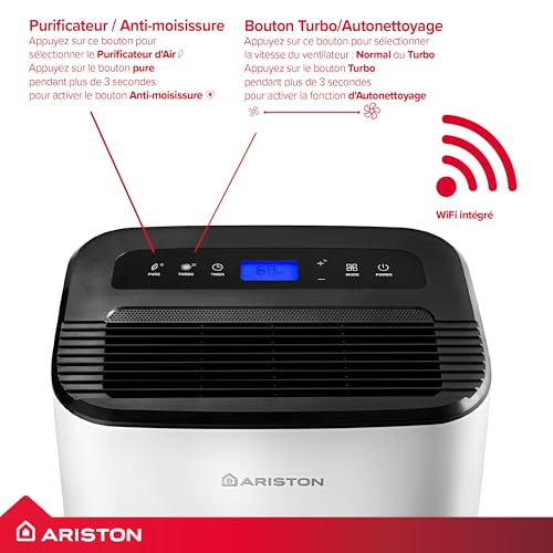 Ariston Deos 21S NET WiFi Déshumidificateur Portable Haut de gamme avec Réservoir Contrôle Électronique du niveau dHumidité Silencieux - vue 8