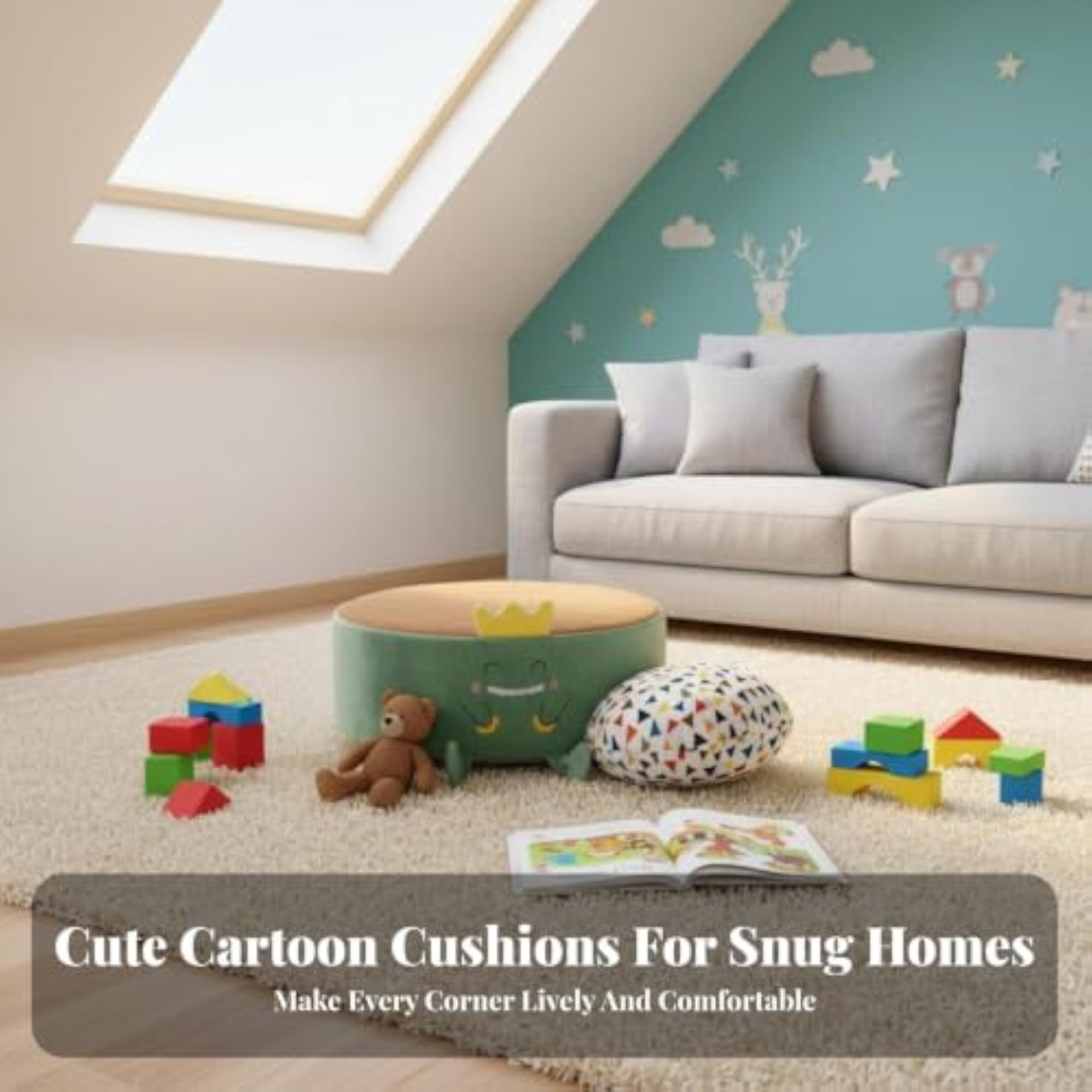 Cartoon Floor Cushion, Extra Thick Round Character Seat Cushion