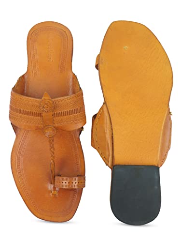 Image of KORAKARI Men Kolhapuri Chappal Handcrafted Sandal Smooth and Comfortable Flip Flops Slipper Stylish Anti Slip Design Genuine Leather Traditional Footwear.