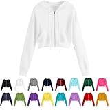 Generic Hoodies for Women White Cropped Zip Up Hoodie Trendy Teen Girls Crop Top Jackets Casual Cute Cropped Hooded Jacket, Small