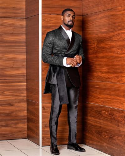 3 Piece Slim Fit Prom Suits for Men Floral Blazer Pants Detachable Satin Capes Shawl Collar Tuxedo Set4