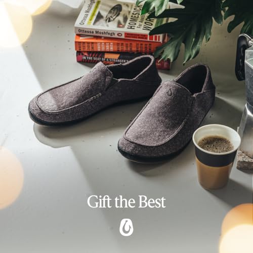 Image of OluKai Moloa Hulu Men's Wool-Blend Slippers, Soft & Heathered Knit Slip On Shoes, Suede Leather Foxing, Drop-In Heel Design