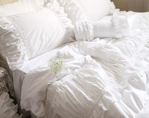 Swanlake Luxury Handmade Pleated White Embroidery Lace Ruffle Neck roll Pillow 1412