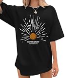 Sulayesh Christian Be The Light Shirts for Women Bible Verse Shirts Jesus Religious Faith Tshirts Oversized Graphic Tees Tops (Black,L)
