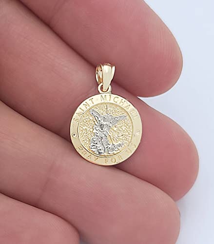 10K Yellow Gold Saint Michael The Archangel Pendant Charm St. Michael Medal Small3