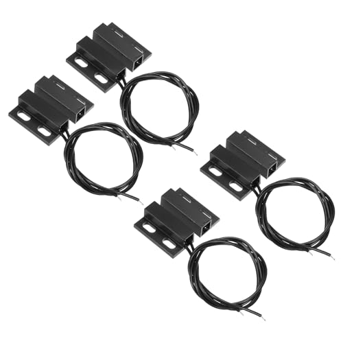 PATIKIL Magnetic Reed Switch, 4 Pack NC Wired Surface-Mounted Magnetic Contact Switch for Door Window Black