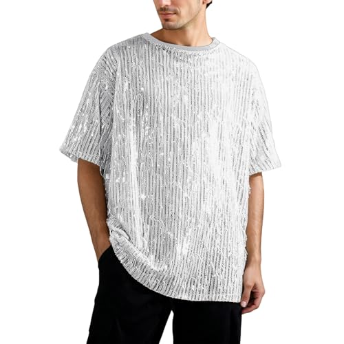 T-shirt à paillettes métalliques élégant avec franges de créateur