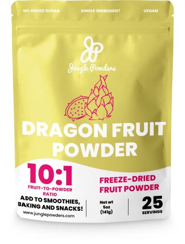Jungle Powders Poudre de fruit du dragon lyophilisée 141 g, extracto de pitaya rose en poudre sans sucre ajouté, additif, agent de remplissage et colorant alimentaire naturel sans OGM