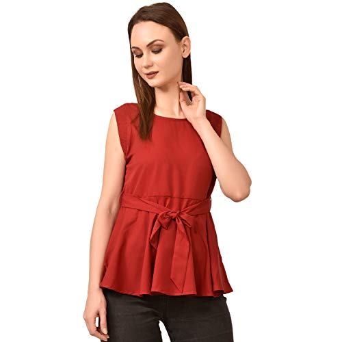 Image of Women's Sleeveless Peplum Top with Waist Tie Belt