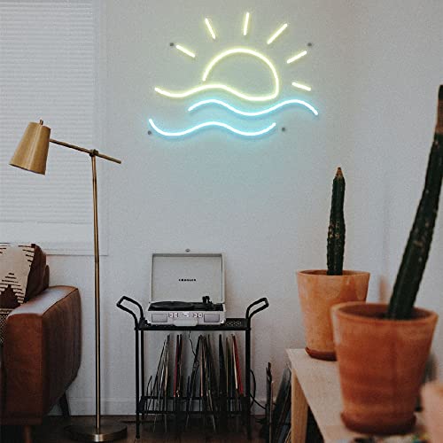 Image of LED Decorative Lights USB Mountains Sunrise Sunset Led Neon Signs Home Decoration Wall Art Holiday Gift Brightness Adjustable 15.7''x15''
