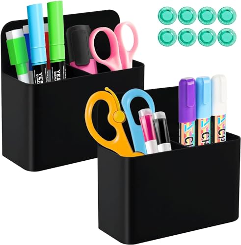 Qualsen マグネットポケット 磁石ポケット 2個セット 仕切り調節可 マグネット収納ケース ホワイトボードマーカー イレーザー収納 冷蔵庫/小物入れ/オフィス整理用 黒-L