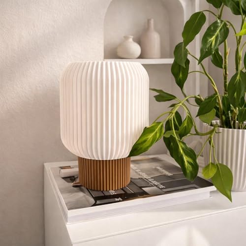 Générique Lampe de Chevet Design Minimaliste – Tafukt M Beige – Lampe d’Ambiance Moderne en PLA Blanc, Base Plâtre, Douille E14, Interrupteur sur...